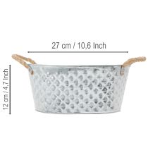 Artikel Zinkschale oval mit Seilgriffen 27cm x 17,5cm H12cm