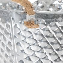 Artikel Zinktopf Raute mit Seilgriffen weiß gewaschen Ø24,5cm H21cm