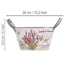 Artikel Blumenschale mit Griffen oval Metall Lavendel 26×13×14,5cm