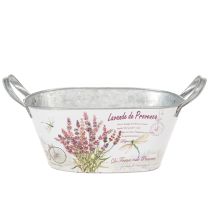 Artikel Blumenschale mit Griffen oval Metall Lavendel 32×15×15cm