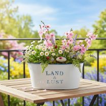 Artikel Blumenschale oval Pflanztopf Metall Weiß, Blau 26×17×12cm