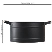Artikel Blumentopf Metall Oval Griff Schwarz Natur 34x19,5x15cm