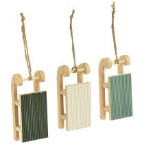 Artikel Deko Schlitten Holz zum Hängen Mint Grün Weiß 9,5cm 6St