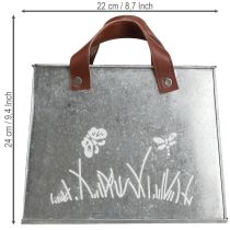 Artikel Deko Tasche Silber Weiß Braun Metall Pflanztopf L22cm 2St