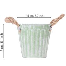 Artikel Deko-Topf, Metalleimer zum Bepflanzen, Pflanzgefäß mit Henkeln, Rosa/Grün/Gelb Shabby Chic Ø15cm H13cm 3er-Set