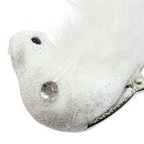 Deko-Vogel am Clip mit Glitzer Weiß 14cm 2St