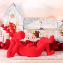 Artikel Dekofigur Rentier rot liegend modernes Design 24cm 2St
