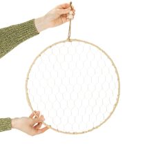 Artikel Dekoring Metall Ø38cm Hängedeko Raffia Silber Natur, Boho Wanddeko, Vielseitig Dekorierbar 4St