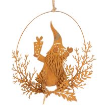 Artikel Dekoring für Weihnachten, Rentier im Ring, Weihnachtsmann mit Geschenk, Metalldeko Edelrost Ø18cm 2er-Set