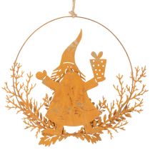 Artikel Dekoring für Weihnachten, Rentier im Ring, Weihnachtsmann mit Geschenk, Metalldeko Edelrost Ø18cm 2er-Set