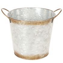 Artikel Dekotopf mit Griffen, Pflanzeimer, Metallgefäß Silbern, Edelrost Ø17cm H16,5cm