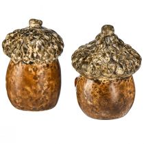 Artikel Keramik Eichel Haus Dekoeicheln mit Herzmotiv Braun 6cm - Herbstliche Tischdeko – 6 St