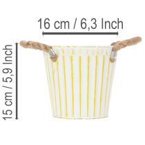 Artikel Eimer zum Bepflanzen, Übertopf mit Henkeln, Metalldeko Rosa/Grün/Gelb Shabby Chic Ø16,5cm H15cm 3er-Set