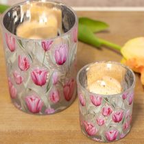 Artikel Elegantes Windlicht mit Tulpenmotiv für stimmungsvolle Frühlingsdekoration 12,5cm 2St.