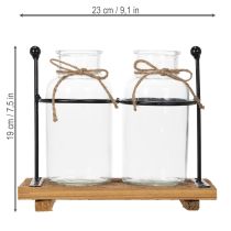 Artikel Flaschenvase Deko Flaschen Glas Holz 23x12x19,5cm 2St