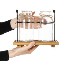 Artikel Flaschenvase Deko Flaschen Glas Holz 23x12x19,5cm 2St