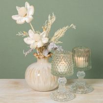 Artikel Glas Teelichthalter mit Fuß Punkte und Rillen H15cm 2St