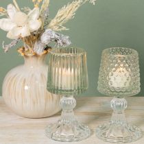 Artikel Glas Teelichthalter mit Fuß Punkte und Rillen H15cm 2St