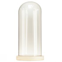 Artikel Glassturz Glasglocke mit Fuß Holz Klar Ø14cm H28,5cm