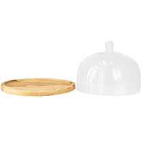 Artikel Glasglocke mit Holz Teller Deko Käseglocke Ø22cm H16,5cm