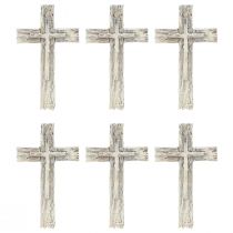 Artikel Grabschmuck Kreuz rustikal Grau Weiß Polyresin 12×7cm 6 St
