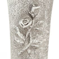 Artikel Grabvase Grau Vase zum Stecken mit Rosen Motiv H26cm 2St