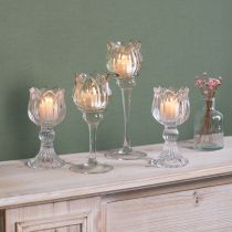 Artikel Kerzenhalter Glas Blume für elegantes Tischdeko Event und Hochzeit 22cm
