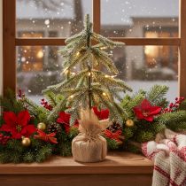 Artikel Kunstpflanze beschneit LED Tannenbaum im Jutesack Batteriebetrieben Für innen 50cm