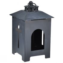Artikel Laterne Grablicht Kreuz Fenster Metall antik grau 13 x 27cm