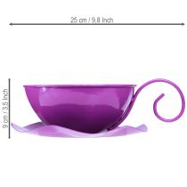 Artikel Metall Deko Tasse Ø16cm H9cm Teetasse mit Unterteller Lila 2St