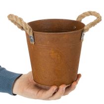 Artikel Metalltopf mit Griffen, Kräutertopf, Rostdeko Ø16,5cm H15cm