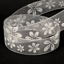 Artikel Organzaband Blumen Geschenkband Creme 25mm 18m
