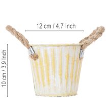 Artikel Pflanzeimer, Metalltopf mit Henkeln, Dekogefäß zum Bepflanzen Rosa/Grün/Gelb Shabby Chic Ø12cm H10cm 3er-Set