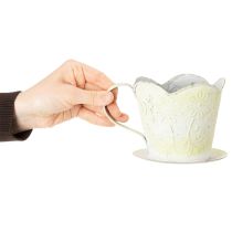 Artikel Pflanzgefäß, Deko-Kaffeefilterhalter, Metalltasse zum Bepflanzen, Blumendeko Grün, Weiß Shabby Chic H11cm Ø11cm
