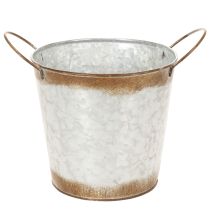 Artikel Pflanzgefäß aus Metall, Blumenschale, Pflanztopf mit Henkeln Silbern, Edelrost Ø18cm H20cm