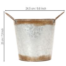 Artikel Pflanzgefäß aus Metall, Blumenschale, Pflanztopf mit Henkeln Silbern, Edelrost Ø18cm H20cm