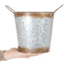 Artikel Pflanzgefäß aus Metall, Blumenschale, Pflanztopf mit Henkeln Silbern, Edelrost Ø18cm H20cm