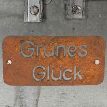Artikel Pflanzkorb “Grünes Glück”, Metalldeko zum Bepflanzen, Gartendeko Silbern, Edelrost L40cm H15cm