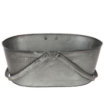 Artikel Pflanzkorb “Grünes Glück”, Metalldeko zum Bepflanzen, Gartendeko Silbern, Edelrost L40cm H15cm
