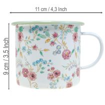 Artikel Pflanztasse Rosen Emaille Deko Tasse mit Henkel Weiß Ø9,5cm