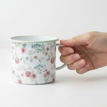 Artikel Pflanztasse Rosen Emaille Deko Tasse mit Henkel Weiß Ø9,5cm