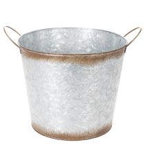 Artikel Pflanztopf mit Griffen, Deko-Schale Rostdeko, Metallgefäß Silbern Ø26cm H25,5cm