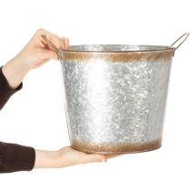 Artikel Pflanztopf mit Griffen, Deko-Schale Rostdeko, Metallgefäß Silbern Ø26cm H25,5cm
