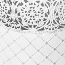 Artikel Pflanztopf mit Spitzenmuster, Gefäß aus Metall, Dekoeimer Weiß, Silbern Shabby Chic H28/25,5/23,5cm Ø29,5/25,5/20cm 3er-Set