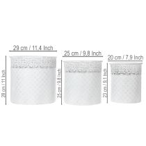 Artikel Pflanztopf mit Spitzenmuster, Gefäß aus Metall, Dekoeimer Weiß, Silbern Shabby Chic H28/25,5/23,5cm Ø29,5/25,5/20cm 3er-Set