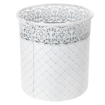 Artikel Pflanztopf mit Spitzenmuster, Gefäß aus Metall, Dekoeimer Weiß, Silbern Shabby Chic H28/25,5/23,5cm Ø29,5/25,5/20cm 3er-Set