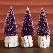 Artikel Deko-Tannenbaum in Lila mit Schneespitze auf rustikalem Holzfuß 15cm 3St.