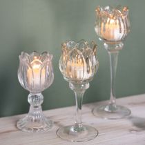 Artikel Teelichthalter Glas dekorative Blumenform für stilvolles Ambiente 17cm