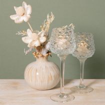Artikel Teelichthalter Glas Zapfen mit Fuß H19,5/22,5cm Set à 2St