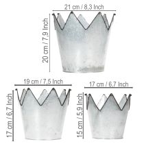 Artikel Übertopf Krone Metall Deko Zink Ø21,5/19,5/17cm 3er-Set